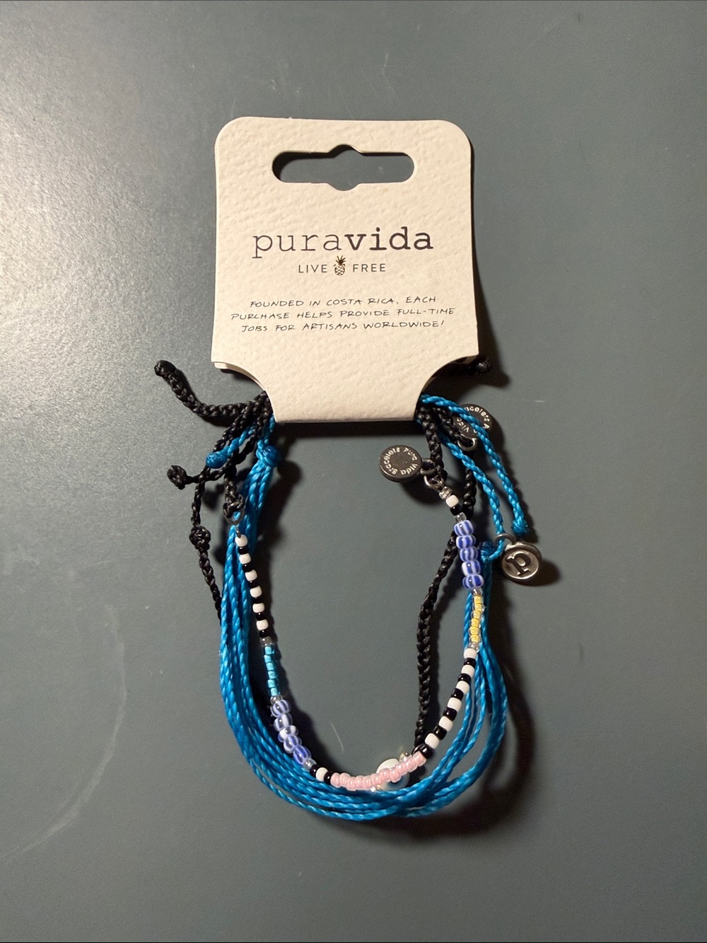 Pura Vida Black, Blue & Pink Layered Beaded Bracelet Set